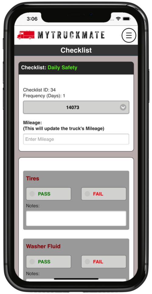 Driver checklist screen
