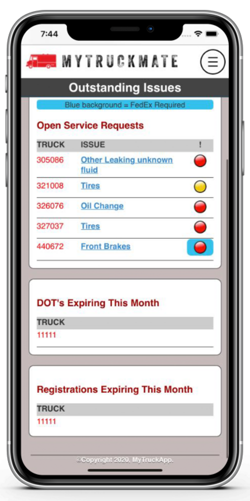 Outstanding Issues screen
